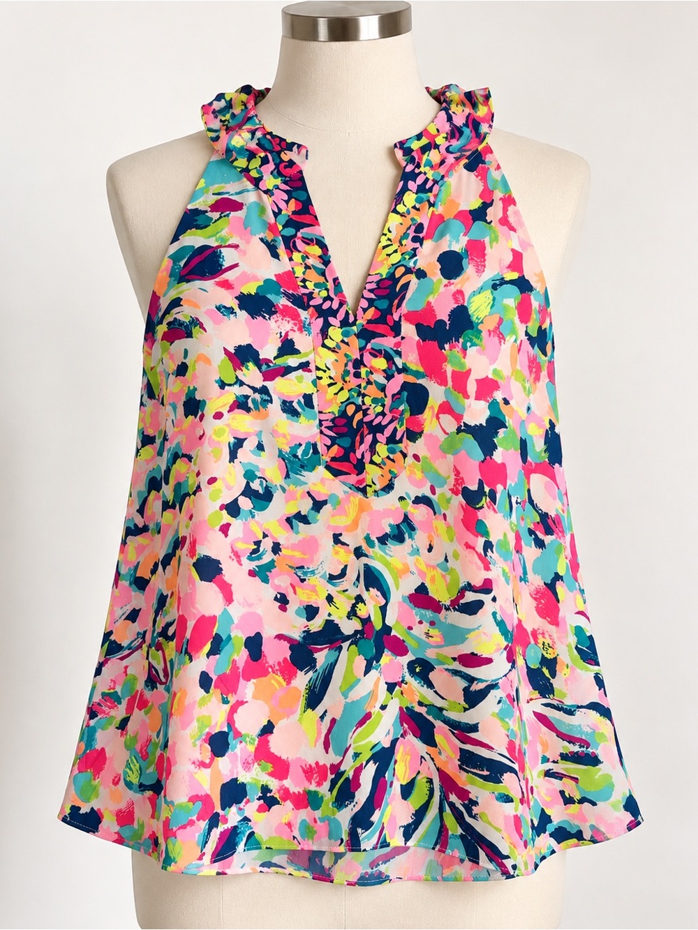 Lilly Pulitzer Achelle Top XS Multicolor Abstract Floral Halter Blouse